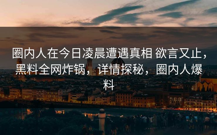 圈内人在今日凌晨遭遇真相 欲言又止，黑料全网炸锅，详情探秘，圈内人爆料