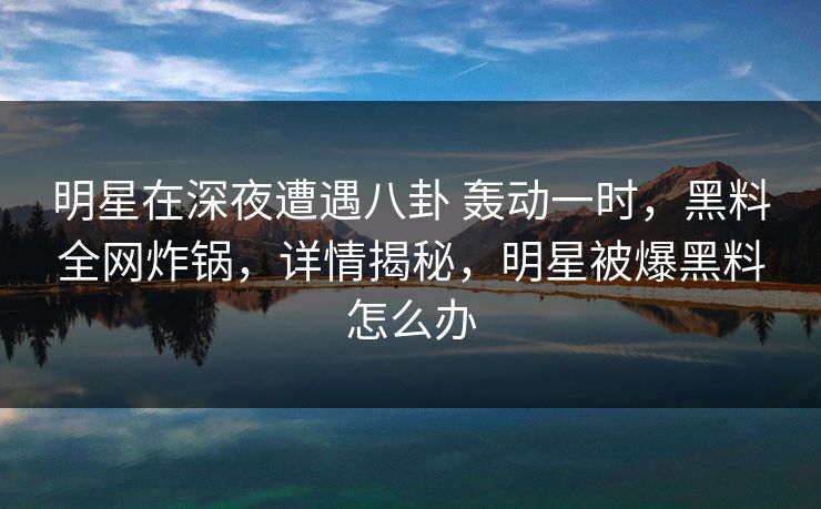 明星在深夜遭遇八卦 轰动一时,黑料全网炸锅,详情揭秘,明星被爆黑料怎么办 明星在深夜遭遇八卦 轰动一时,黑料全网炸锅,详情揭秘,明星被爆黑料怎么办
